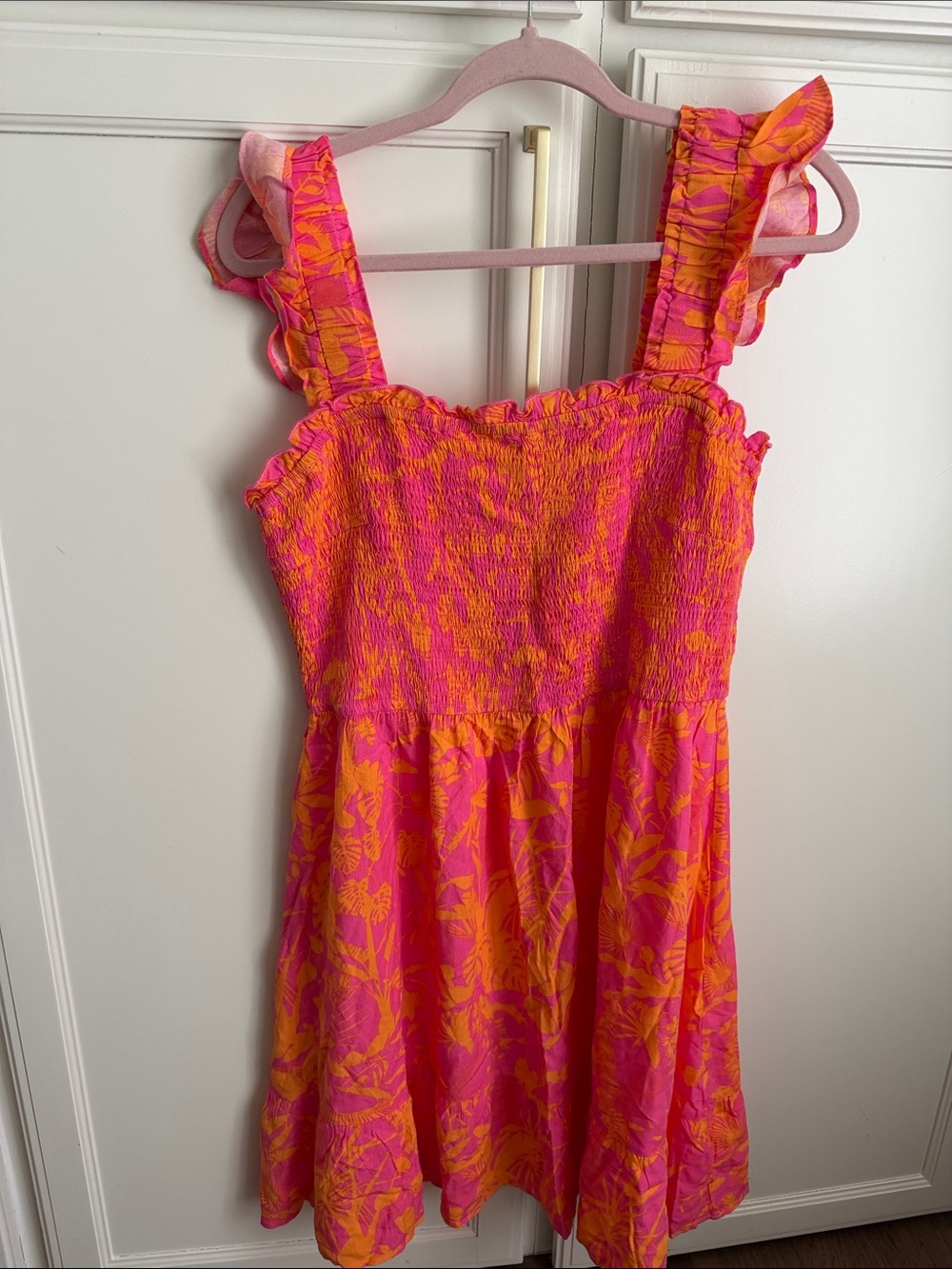 Girls' Pink and Orange Floral Ruffle-Strap Dress